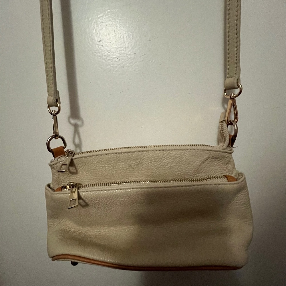 Cream Leather Crossbody Bag - Unbranded